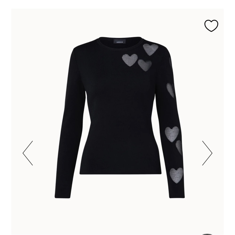 NWT Akris Silk Stretch Hearts Sweater Black, Size 6